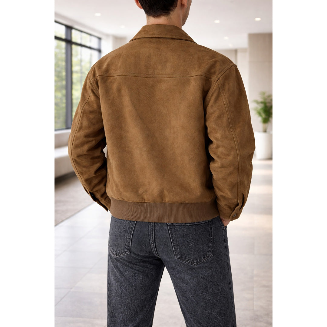 Veste homme en cuir suédé zippée – col classique