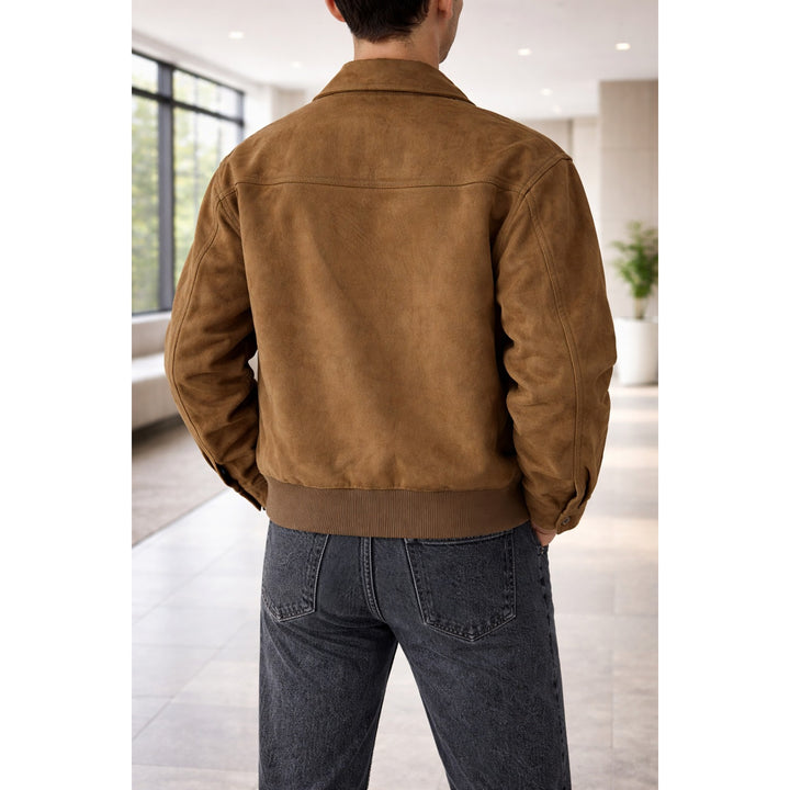 Veste homme en cuir suédé zippée – col classique