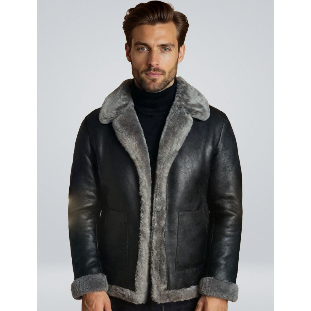 Veste Noah en cuir doublée peau lainée – chaleur et style