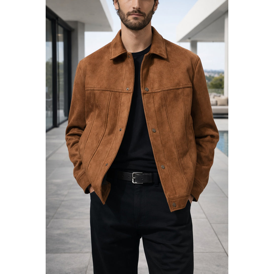 Veste trucker homme en cuir suédé – boutonnée et structurée