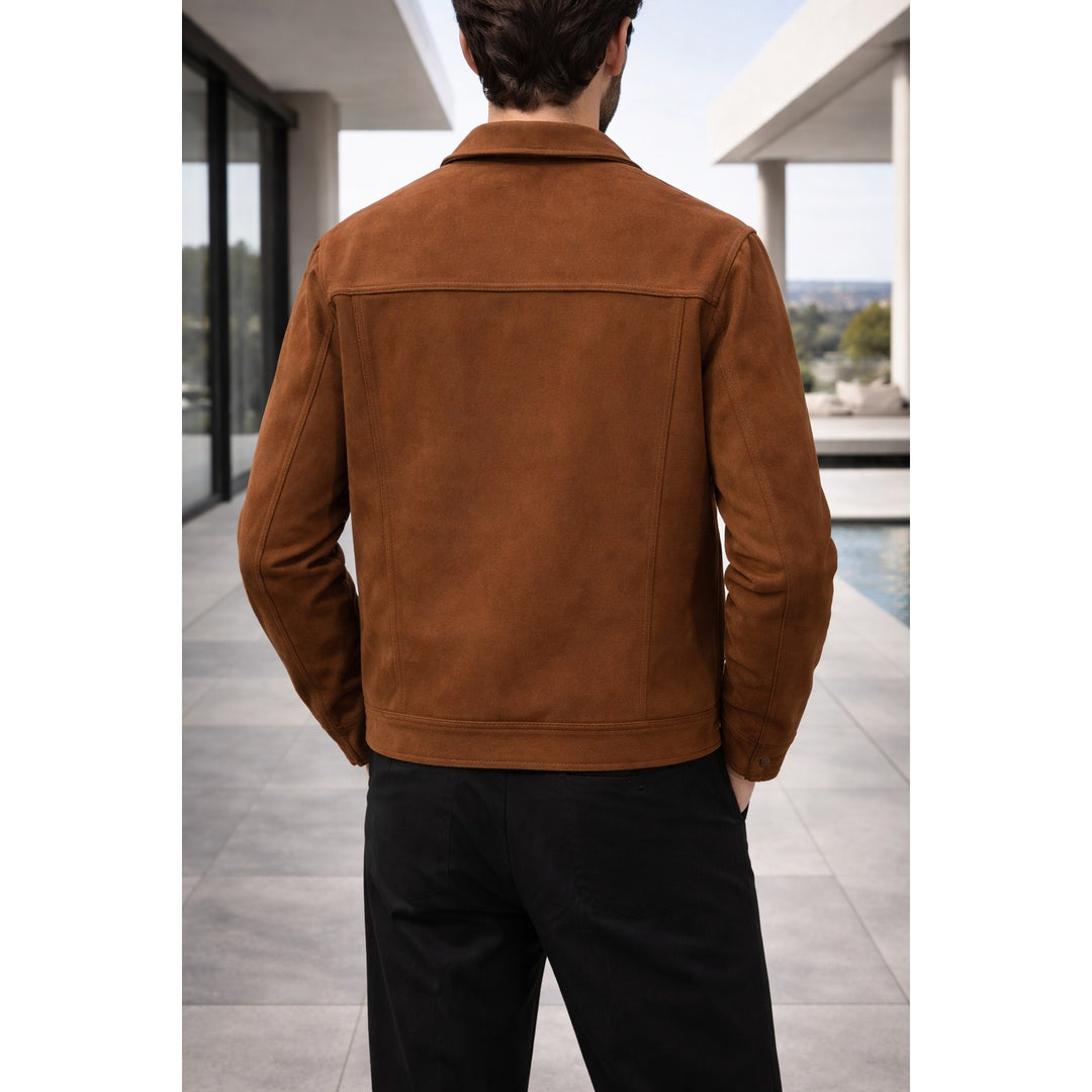 Veste trucker homme en cuir suédé – boutonnée et structurée
