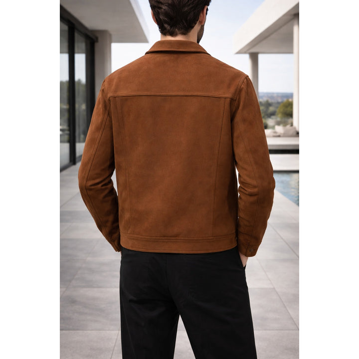 Veste trucker homme en cuir suédé – boutonnée et structurée
