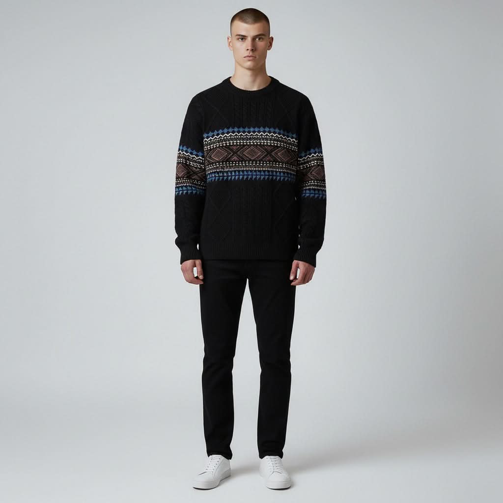 Pull homme Arvid en grosse maille – motif jacquard nordique