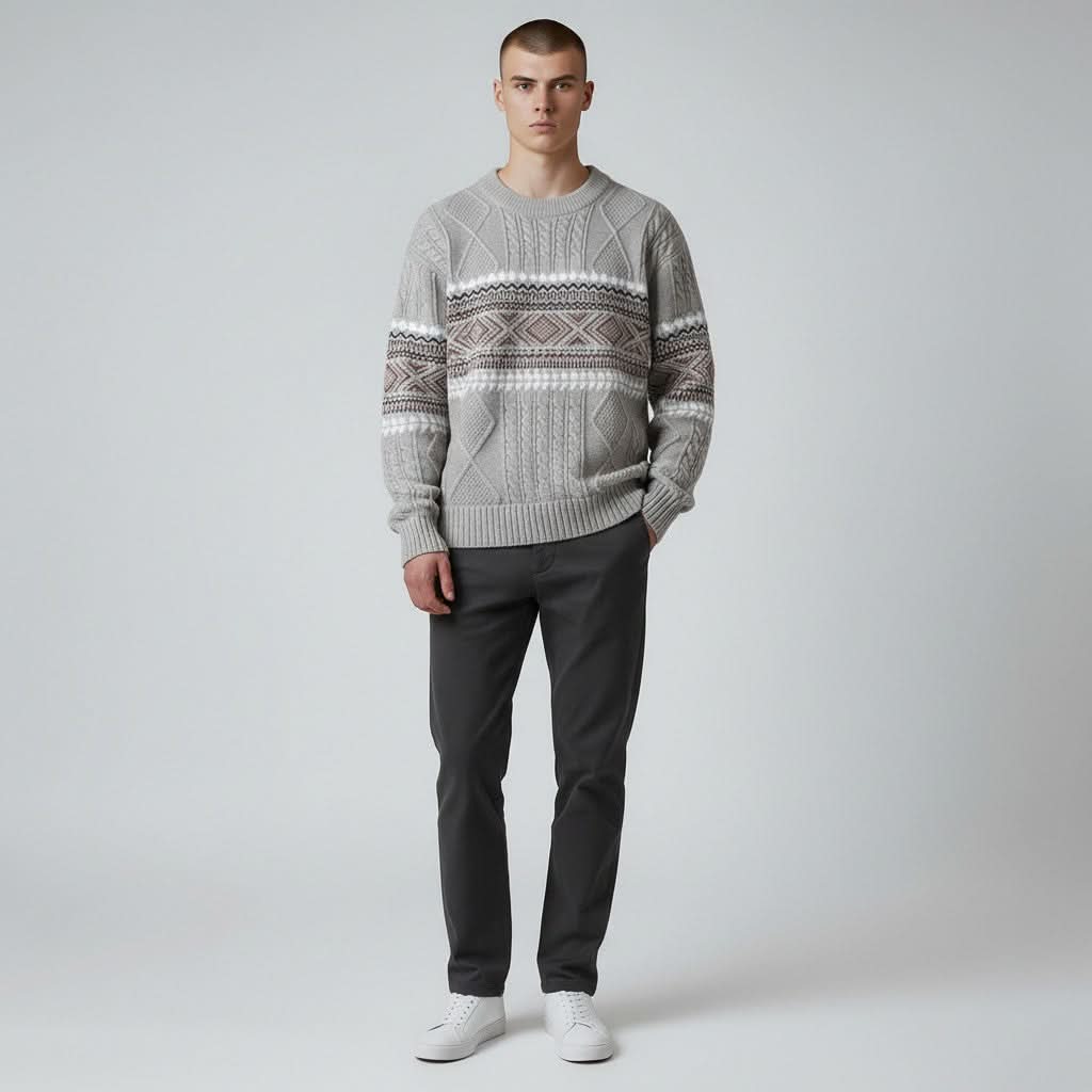 Pull homme Arvid en grosse maille – motif jacquard nordique